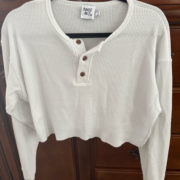 Princess Polly Tops - Princess Polly White Waffle Knit Henley Top.